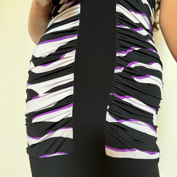 Vintage Y2K 2000s Sassy Open Back With Zebra Print Bodycon Stretch Dress Black S - Picture 3 of 8